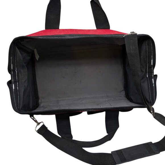 Husky Zippered Tool Bag Red Black 18 in Wide Mouth Canvas with Shoulder Strap - Picture 4 of 15